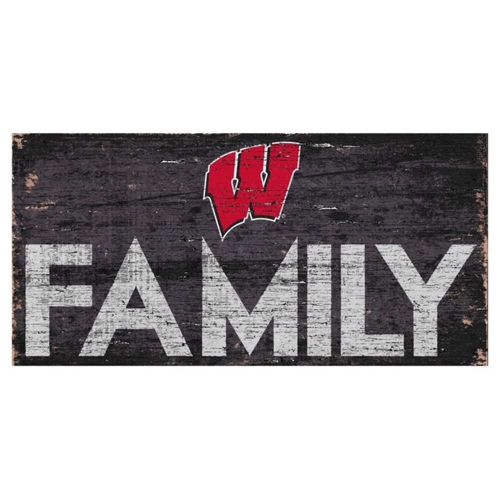 Wisconsin Badgers Family 12" x 6" Distressed Vintage Wood Sign